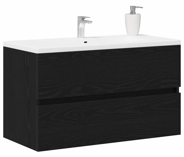 Fekete tölgy színű szerelt fa mosdószekrény 80 x 38,5 x 45 cm
