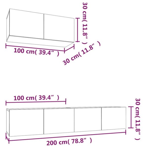 VidaXL Falra Szerelhető TV Szekrény Szett - Fehér - 200cm