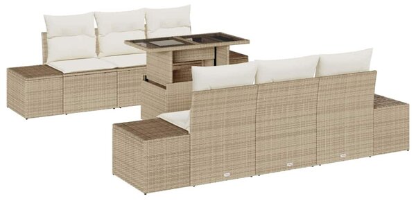 Kanapé Szett 7 db Beige és krém polirattan