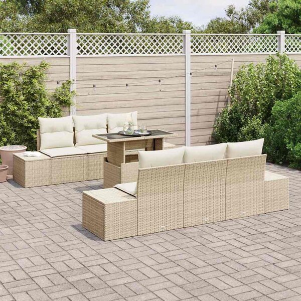 Kanapé Szett 7 db Beige és krém polirattan