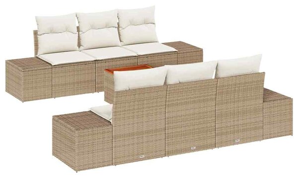 Kerti Kanapé Szett 7 db Beige és krém polirattan