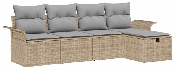 Kerti Kanapé Szett 5 db Beige és Világosszürke polirattan