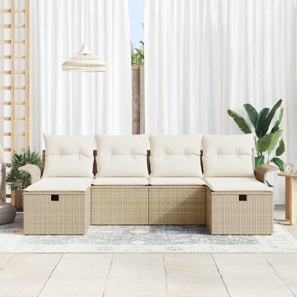 Kerti Kanapé Szett 6 db Beige és krém polirattan