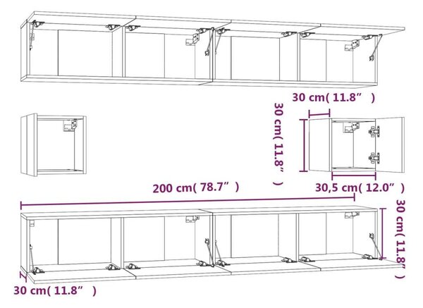 VidaXL Falra Szerelhető TV Szekrény Szett - 6 Rész - Betonszürke