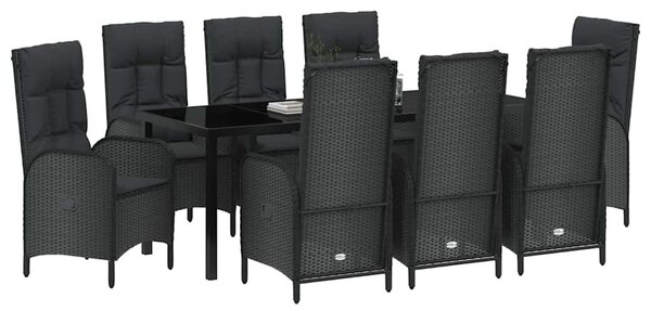 Kert étkező szett 9 db Fekete polirattan