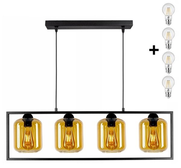 Glimex SQUARE Loft állítható függőlámpa méz 4x E27 + ajándék LED izzó