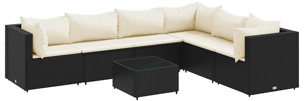 7 részes fekete polyrattan kerti ülőgarnitúra párnákkal