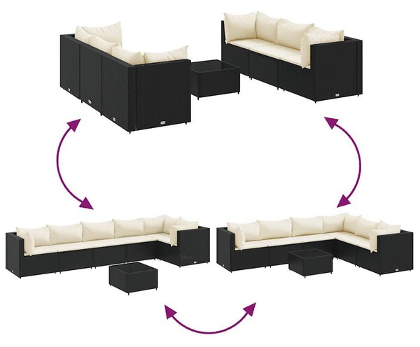 7 részes fekete polyrattan kerti ülőgarnitúra párnákkal