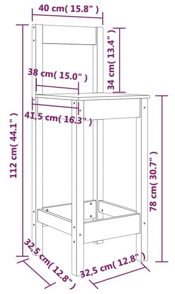 VidaXL 2 db fehér tömör fenyőfa bárszék 40 x 41,5 x 112 cm