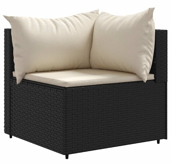 8 részes fekete polyrattan kerti ülőgarnitúra párnákkal