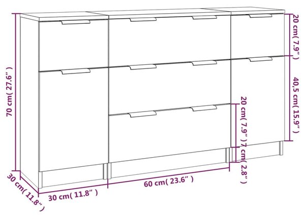 VidaXL Tálalószekrény Garnitúra - Betonszürke - 3 részes