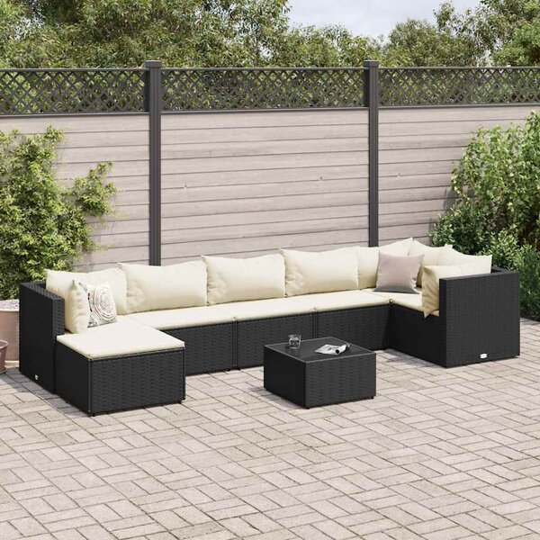 8 részes fekete polyrattan kerti ülőgarnitúra párnákkal