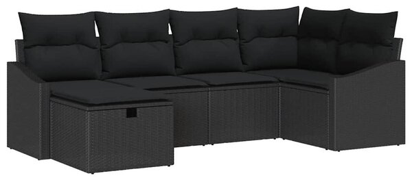 Kanapé Szett 6 db Fekete polirattan