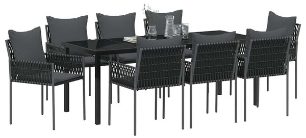 Kert étkező szett 9 db Fekete és Szürke PE Rattan