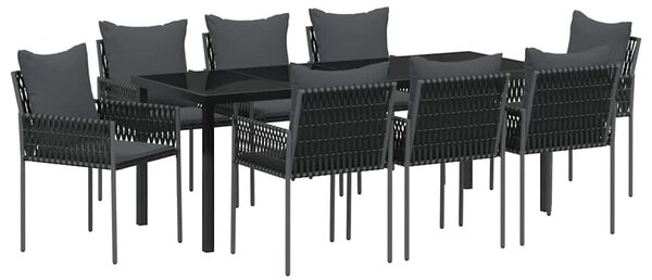 Kert étkező szett 9 db Fekete és Szürke PE Rattan