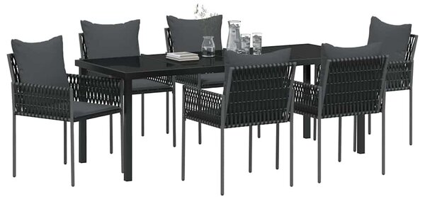 Kert étkező szett 7 db Fekete és Szürke PE Rattan