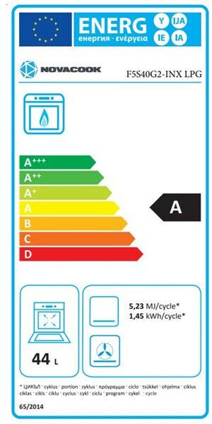 Novacook F5S40G2 INX LPG Gáztűzhely, 57L, 4 főzőzóna, A energiaosztály, Inox
