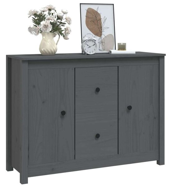 VidaXL szürke tömör fenyőfa tálalószekrény 100 x 35 x 74 cm