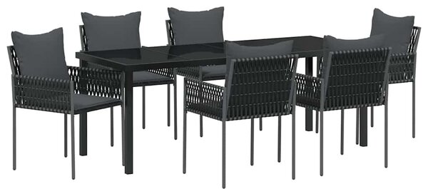 Kert étkező szett 7 db Fekete és Szürke PE Rattan