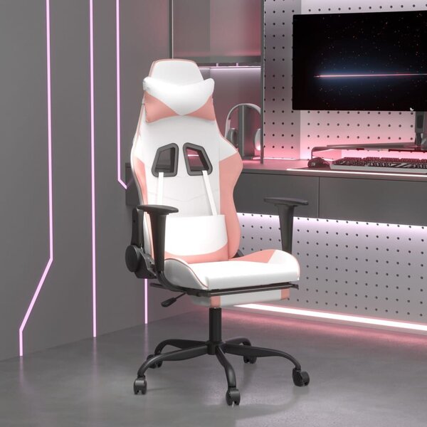 VidaXL Gamer szék - Fehér/Rózsaszín - Masszázs Funkcióval