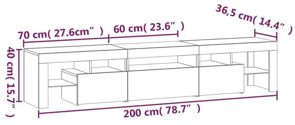 VidaXL LED TV Szekrény - Beton Szürke - 200cm
