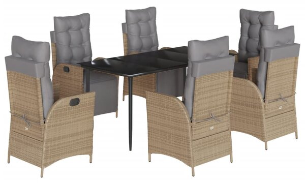 7 részes vegyes bézs polyrattan kerti étkezőgarnitúra párnákkal