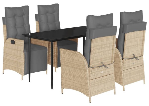 5 részes vegyes bézs polyrattan kerti étkezőgarnitúra párnákkal