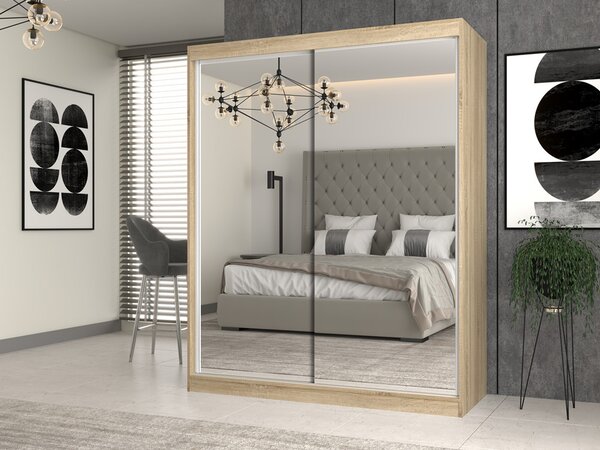 Aldabra IGA 160 A tolóajtós gardróbszekrény 120x61x200, 2 tükörrel, sonoma