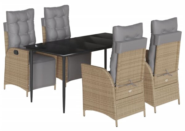 5 részes vegyes bézs polyrattan kerti étkezőgarnitúra párnákkal