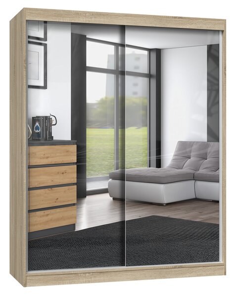 Aldabra IGA 160 A tolóajtós gardróbszekrény 120x61x200, 2 tükörrel, sonoma