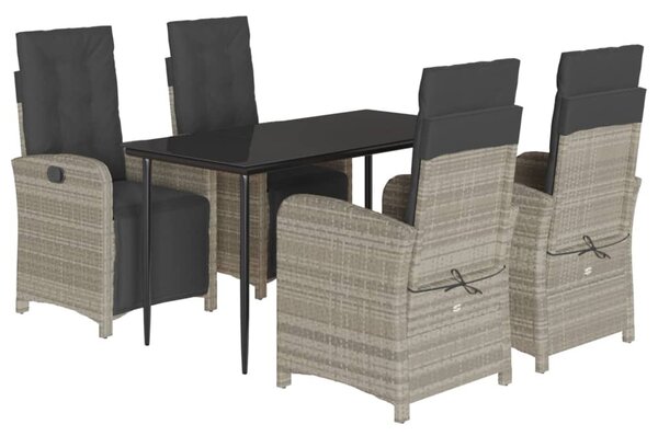 5részes világosszürke polyrattan kerti étkezőgarnitúra párnával