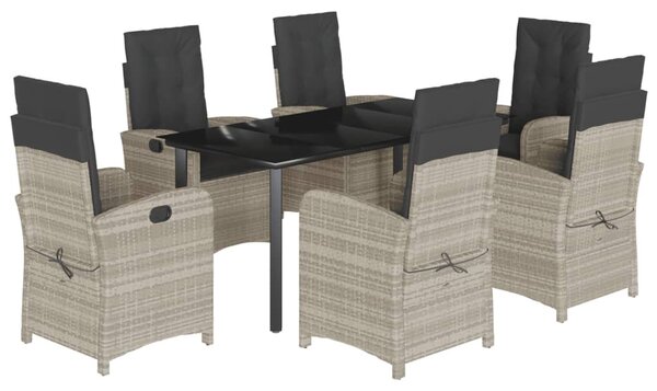 7 részes világosszürke polyrattan kerti étkezőszett párnával