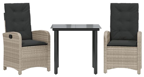 3részes világosszürke polyrattan kerti étkezőgarnitúra párnával