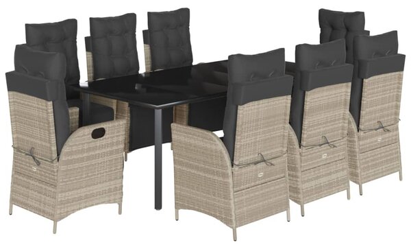 9részes világosszürke polyrattan kerti étkezőgarnitúra párnával