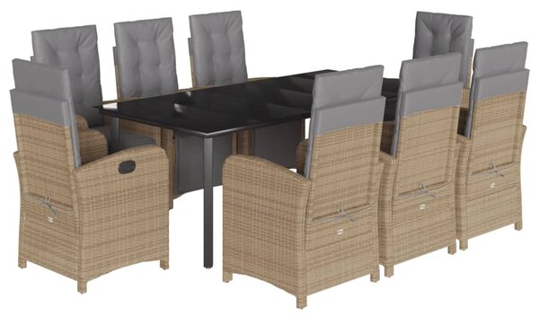 9 részes bézs polyrattan kerti étkezőgarnitúra párnákkal