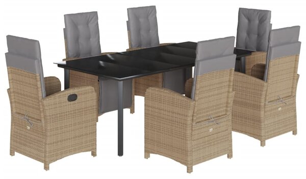 7 részes bézs polyrattan kerti étkezőgarnitúra párnákkal