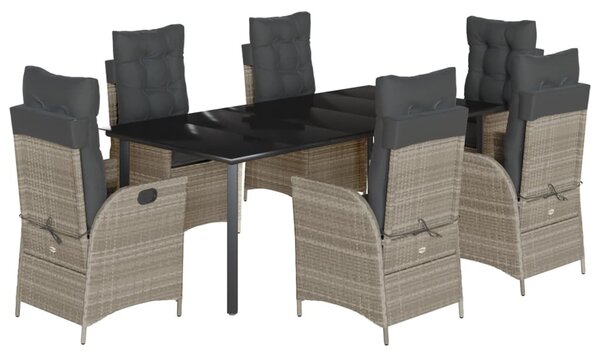 7 részes világosszürke polyrattan kerti étkezőszett párnával