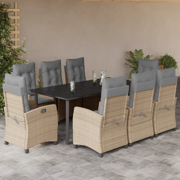 9 részes vegyes bézs polyrattan kerti étkezőgarnitúra párnákkal