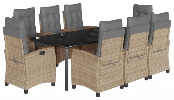 9 részes vegyes bézs polyrattan kerti étkezőgarnitúra párnákkal