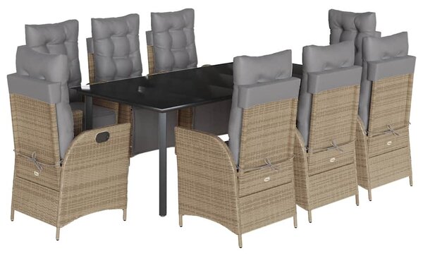 9 részes vegyes bézs polyrattan kerti étkezőgarnitúra párnákkal