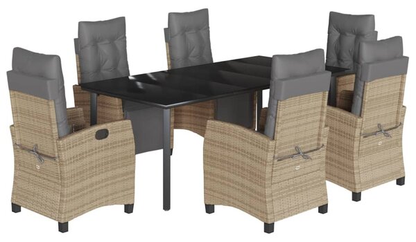 7 részes vegyes bézs polyrattan kerti étkezőgarnitúra párnákkal