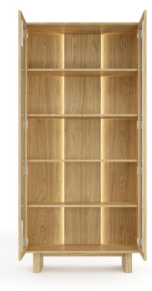 Bellora magas vitrinszekrény 94 cm világítással - olajozott tölgy