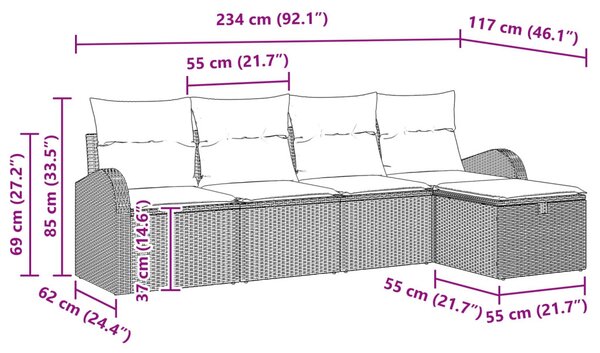 Kanapé Szett párnával tárolóval Fekete polirattan