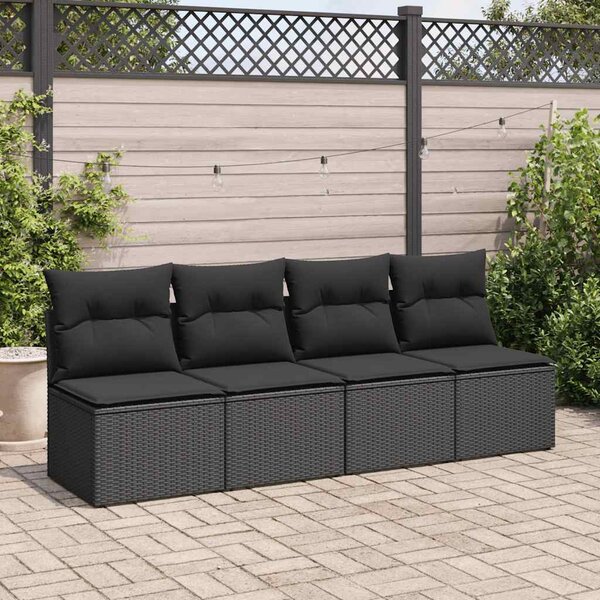 2 részes fekete polyrattan akácfa kerti ülőgarnitúra párnával