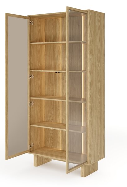 Bellora magas vitrinszekrény 94 cm világítással - olajozott tölgy