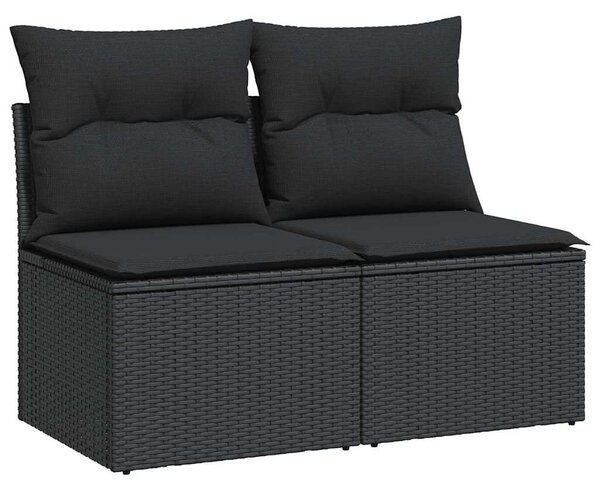 2 részes fekete polyrattan akácfa kerti ülőgarnitúra párnával