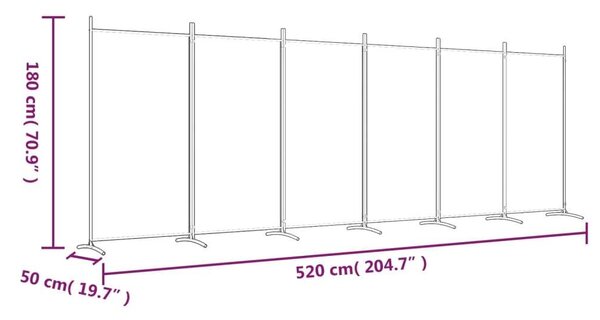 VidaXL 6 paneles fekete szövet térelválasztó 520x180 cm