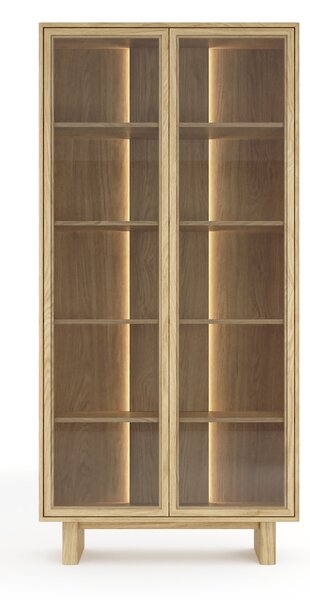 Bellora magas vitrinszekrény 94 cm világítással - olajozott tölgy
