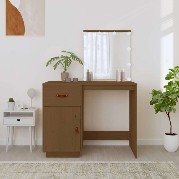 VidaXL Sminkasztal LED-del - Tömör Fenyőfa - 95x50x133,5 cm