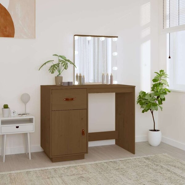 VidaXL Sminkasztal LED-del - Tömör Fenyőfa - 95x50x133,5 cm